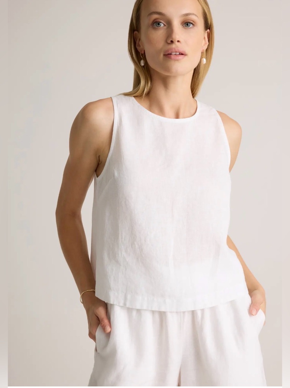 🤍Quince White 100% European Linen Sleeveless Tank Top🤍